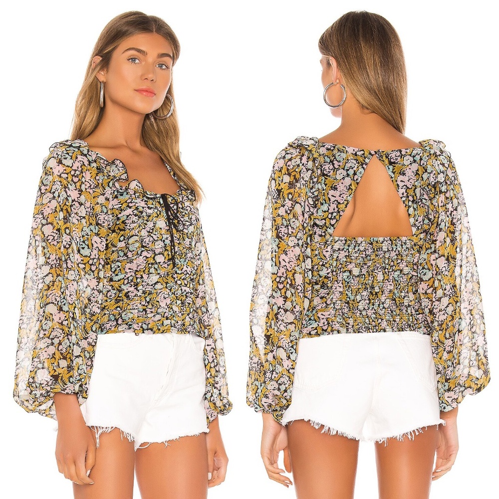 Free People | Mabel Printed Blouse Floral Chiffon Summer Ruching XS